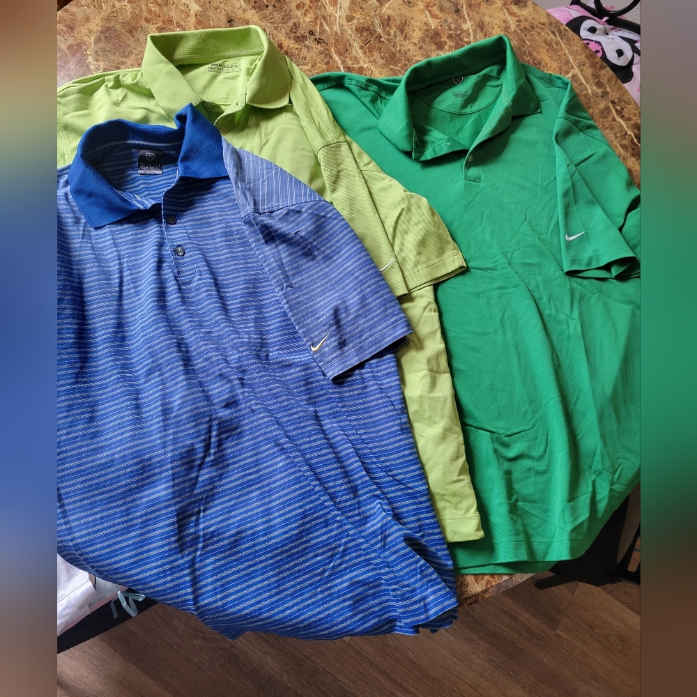 Nike Men's Polo Shirt - Blue, Green, Lime 3pcs Bundle XL